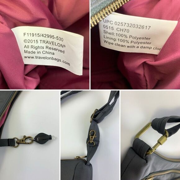 Travelon Crossbody Purse Double Gusset Pockets Zip With Flap Snap Wallet Gray - Picture 9 of 15